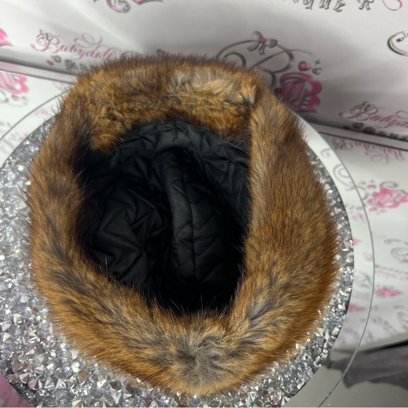 Beaver fur hat toque winter handmade ribbon tie up top military style warm furry - Picture 3 of 10